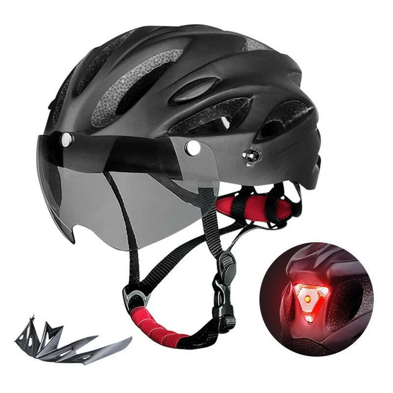 bicycle shoe rigidity-Bike Helmet with LED Tail Light Adult Cycling Helmet Fit 58-62cm Lightweight Breathable Colorful Bicycle Helmets Accessories