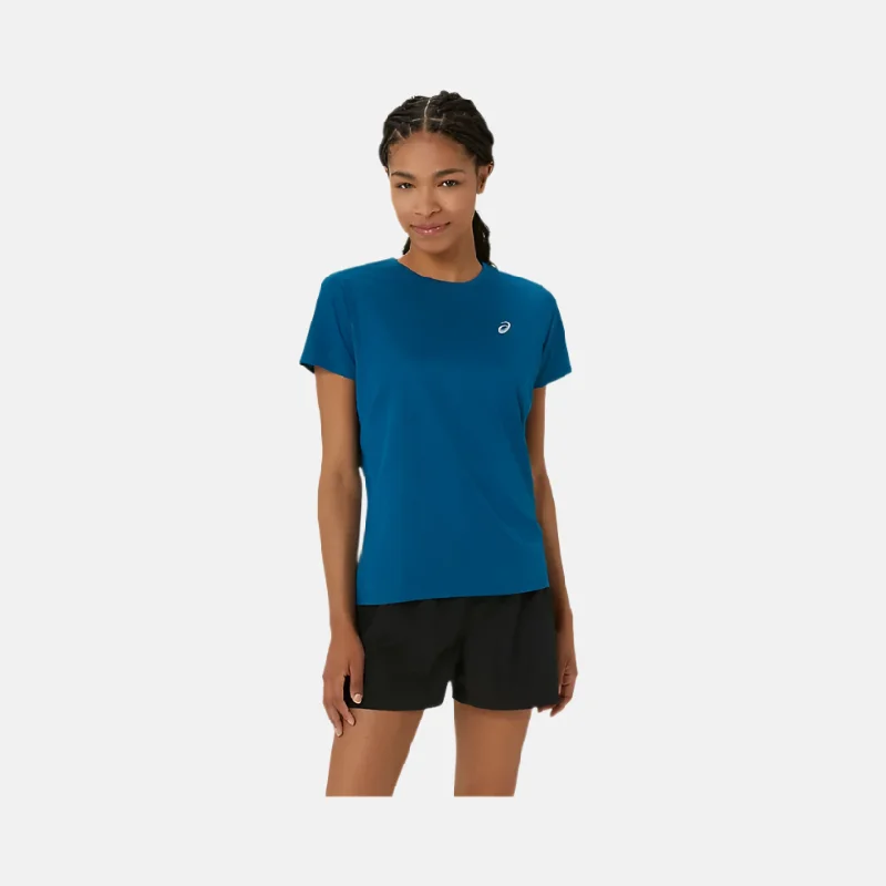 bicycle tool stability-Asics Silver Short Sleeve Women's Running T-shirt -Rich Navy