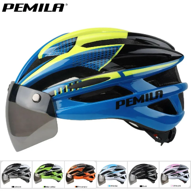 bicycle saddle toughness-PEMILA Cycling Helmet Man Women Goggle E-bike Helmet Road Mountain Bike Helmet Lens For Riding Bicycle Sports Skateboard Scooter