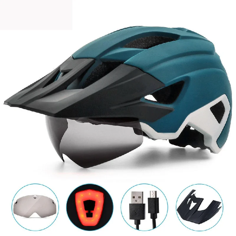 bicycle chainline rigidity-Cycling Helmet Windscreen 57-61CM Bicycle Helmet USB Tail Light Stable Heat Block Men Women Fashion Cycling Bike Equipment