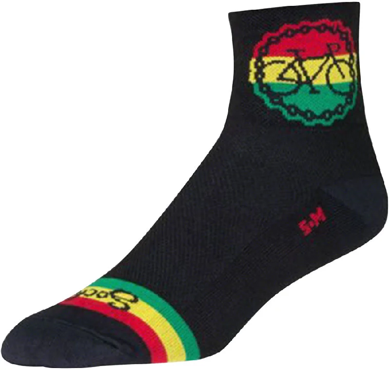 bicycle pump durability-SockGuy Classic Rasta Ride Socks - 3" Black/Rasta Small/Medium