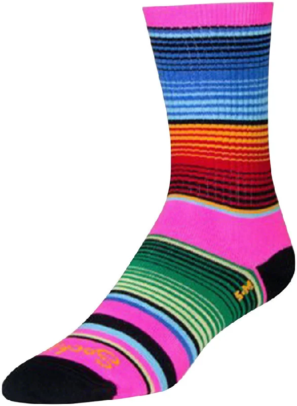 bicycle chain resilience-SockGuy Crew Siesta Socks - 6" Pink/Multi-Color Small/Medium