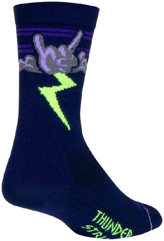 bicycle rotor resilience-SockGuy Thunder Crew Socks - 6" Navy/Purple/Green Large/X-Large