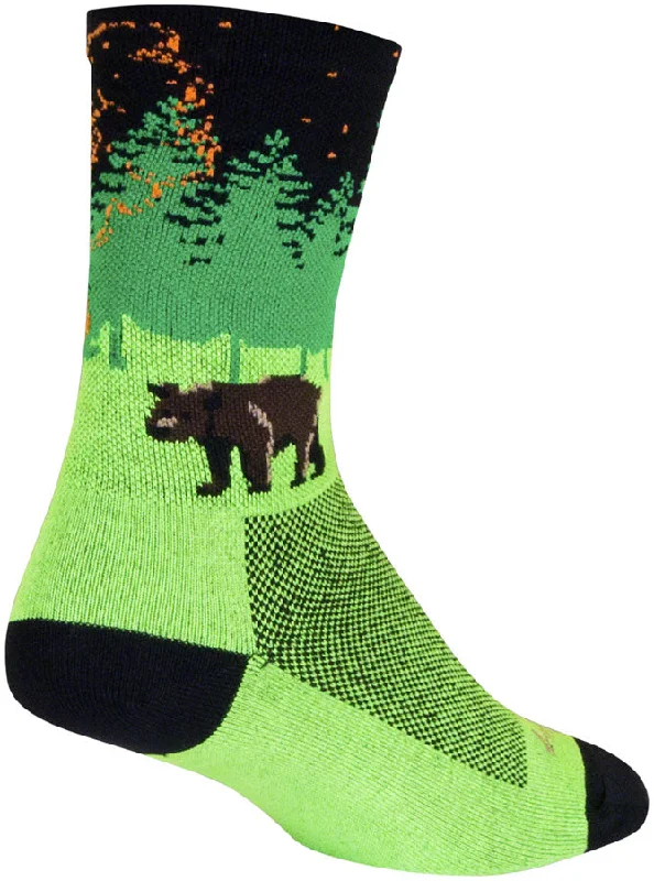 bicycle bikepacking precision-SockGuy Off the Grid Crew Socks - 6" Green/Black/Brown Large/X-Large