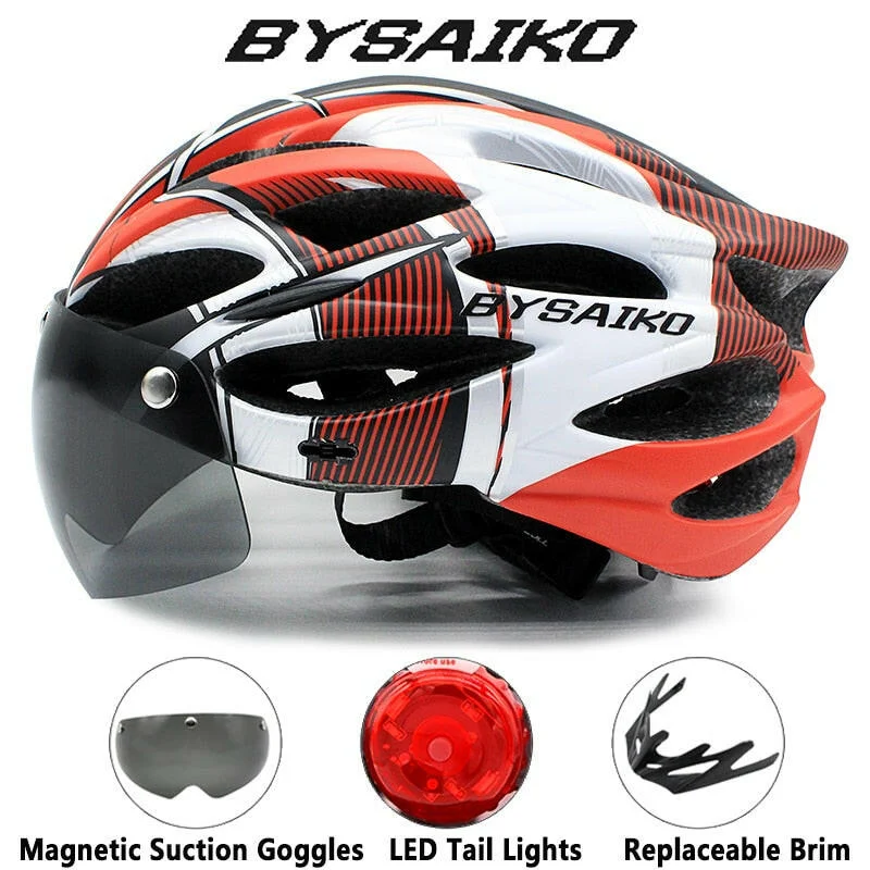 bicycle valve customization-Cycling Helmet Man Women LED Rear Light Helmet Road Mountain Bike Helmet Riding Bicycle Helmet With Removable Lens Goggles