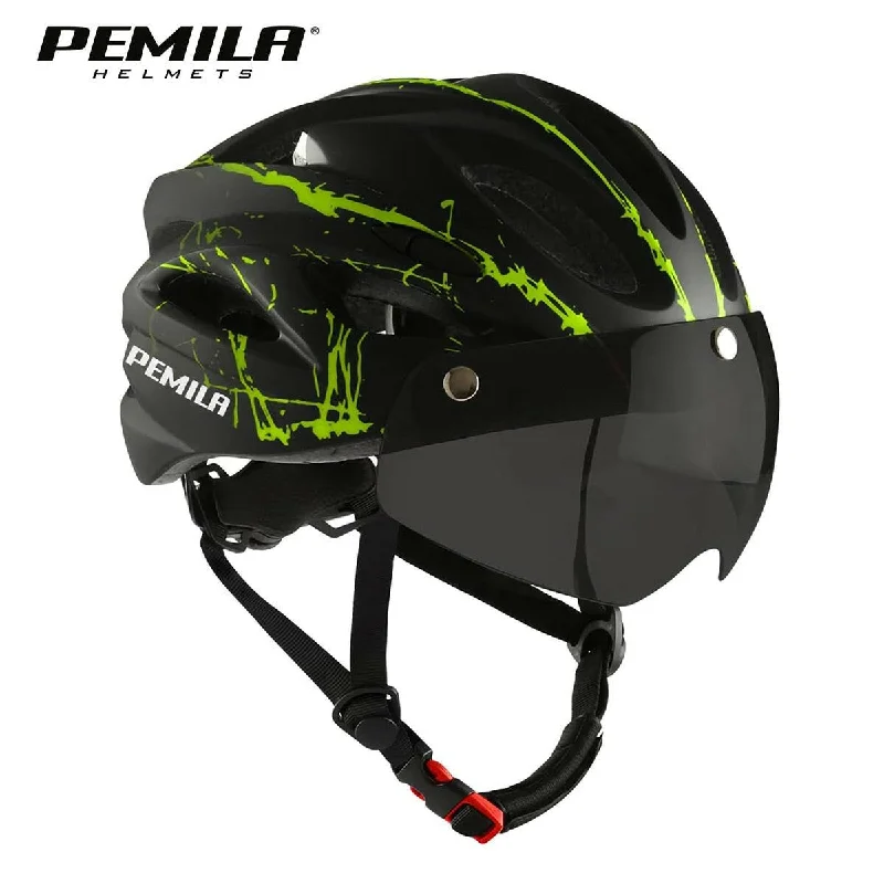 bicycle cleat tuning-PEMILA Ultralight Cycling Safety Helmet Outdoor Motorcycle Bicycle Helmet Removable Lens Visor Mountain Road MTB Bike Helmet