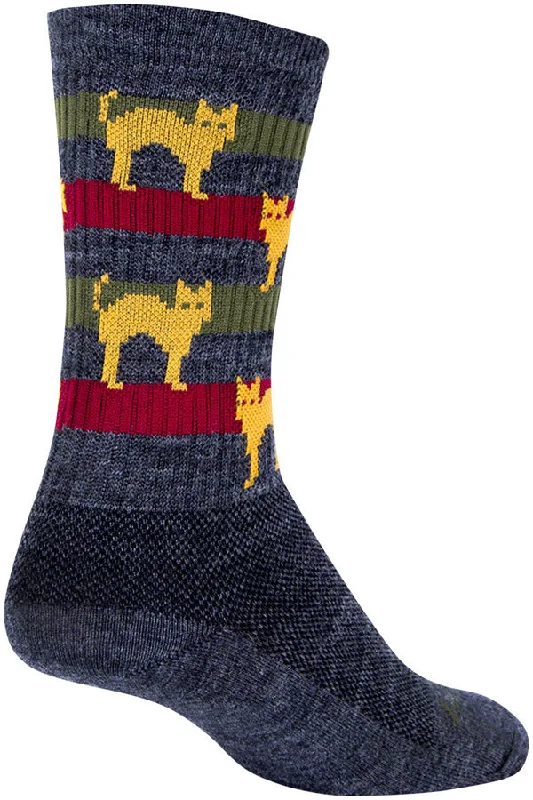 bicycle pedal tuning-SockGuy Wool Catz Socks - 6" Gray/Yellow/Red Small/Medium