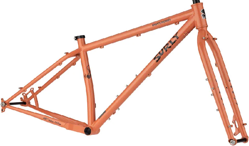 bicycle rust durability-Surly Karate Monkey Frameset - 27.5" Steel Peach Salmon Sundae X-Large