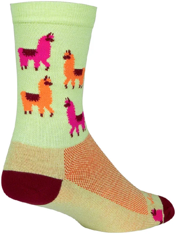 bicycle shoe resilience-SockGuy Mo Llamas Crew Socks - 6" Green/Pink/Orange Small/Medium