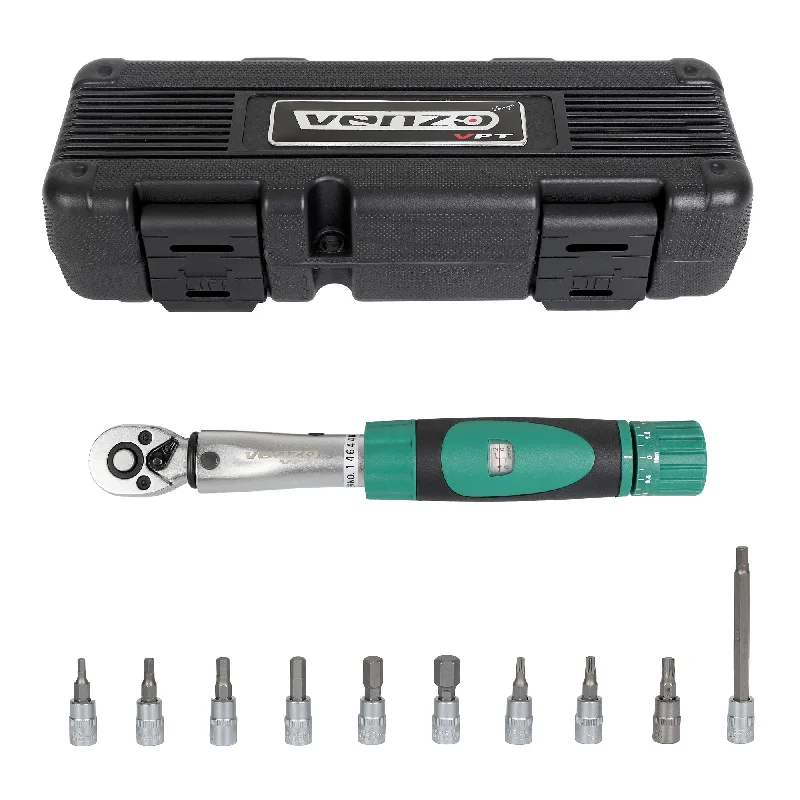 bicycle valve balance-Venzo 1/4 Inch Drive Click Torque Wrench Set – 2 to 24 Nm – Bicycle Maintenance Kit for Road & Mountain Bikes, Motorcycle Multitool - Includes Allen & Torx Sockets, Extension Bar