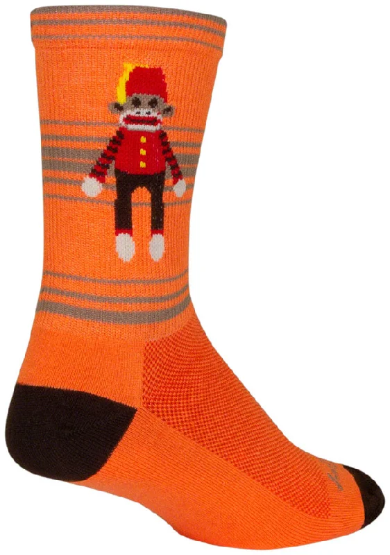 bicycle pump durability-SockGuy Funky Monkey Crew Socks - 6" Orange/Red/Brown Large/X-Large