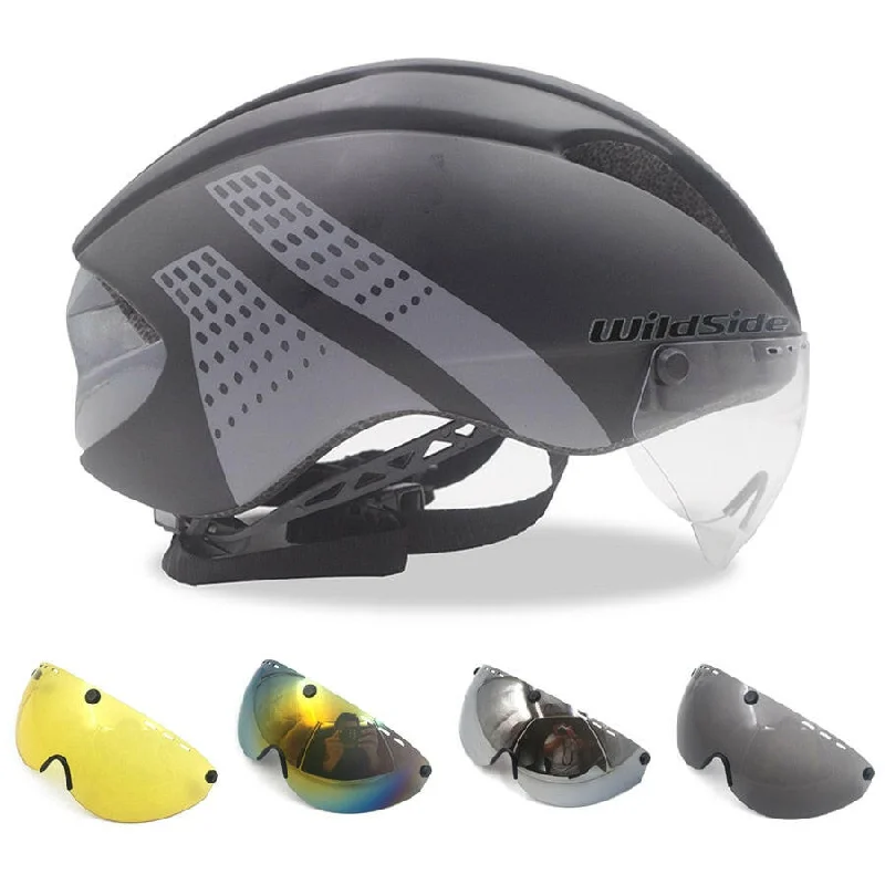 bicycle stand maneuverability-Wildside Bicycle Helmet Road Mtb Integral Triathlon Time-Trial Bike Helmet Men Speed Race Helmet Sun Visor 5 lens Aero Goggles