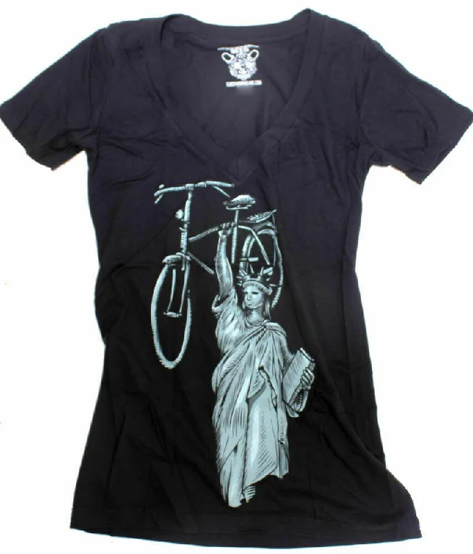 bicycle frame durability-CLOCKWORK GEARS LIBERTY RIDE Women's XL T-Shirt Short Sleeve Black V-Neck NEW