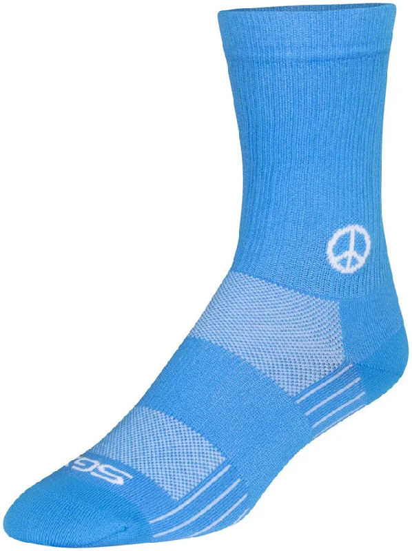 bicycle shoe versatility-SockGuy SGX Peace Now Socks - 6" Blue Small/Medium