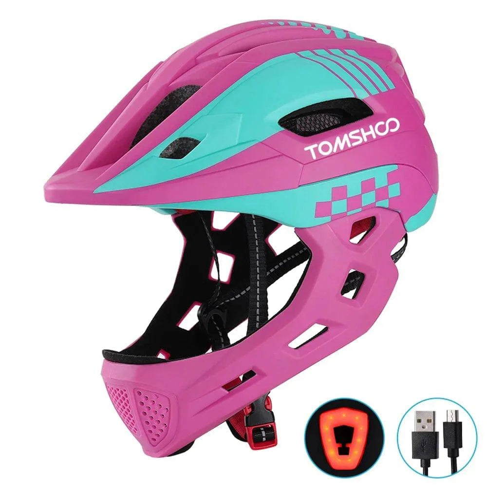 bicycle brake stability-TOMSHOO Kid Bike Full Face Helmet Children Safety Riding Skateboard Rollerblading Helmet Sports Head Guard with Taillight